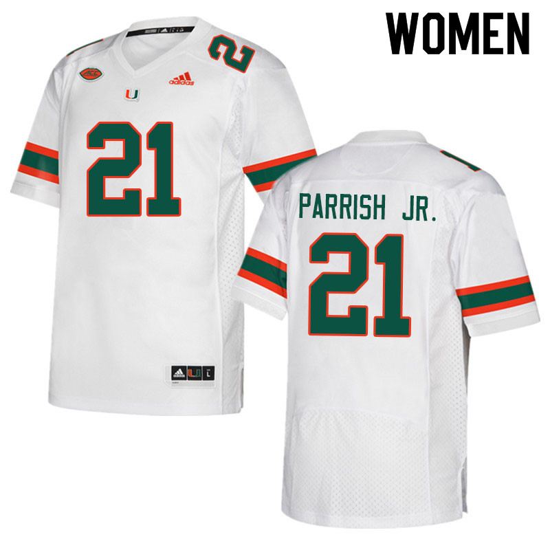 Women #21 Henry Parrish Jr. Miami Hurricanes College Football Jerseys Sale-White - Click Image to Close